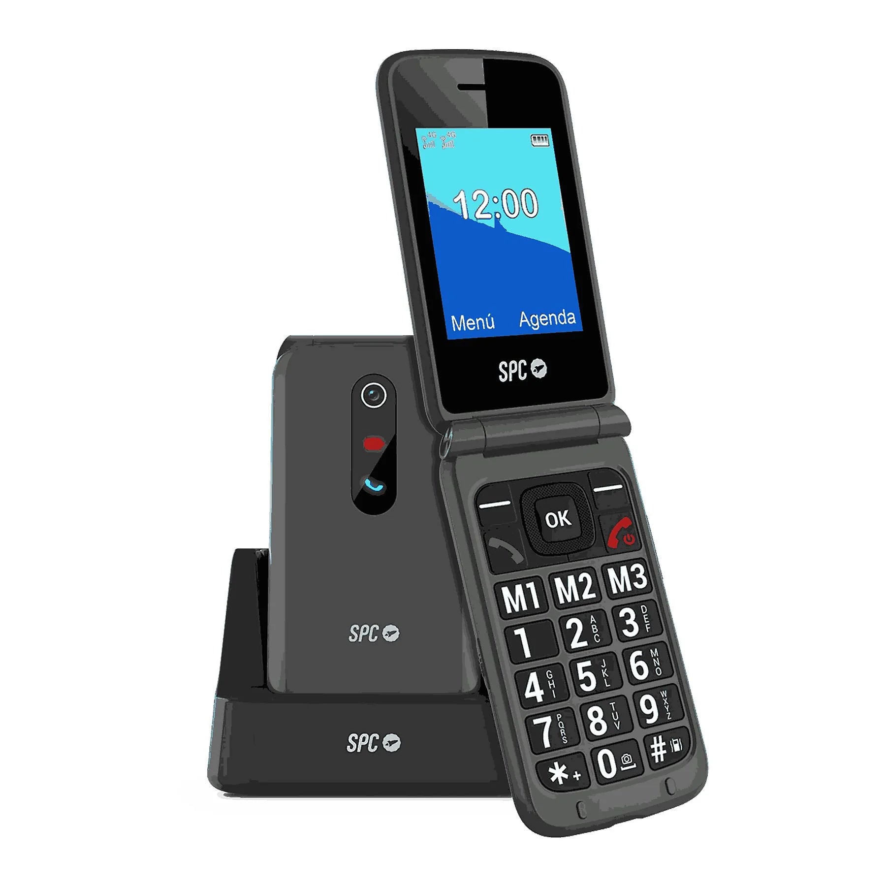 Teléfono móvil SPC Stella 3 4G con tapa, teclas grandes y base de carga para personas mayores